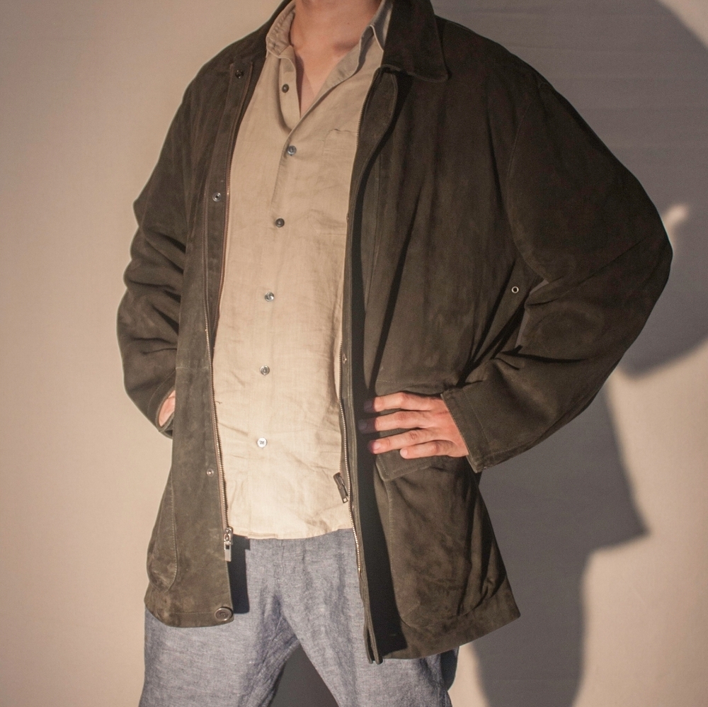 Loro Piana Green Suede Kidskin XL Cashmere